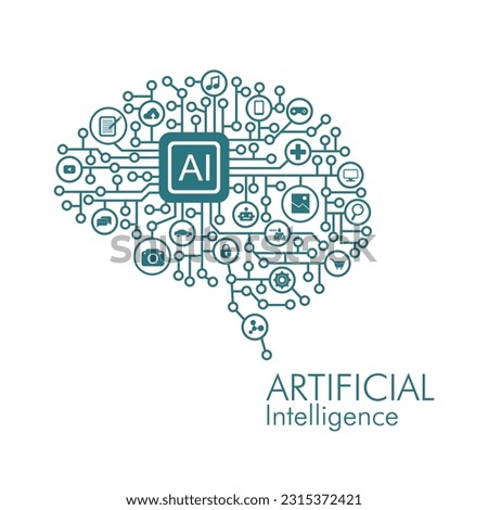 Blue AI web background. Wireframe of AI development. OpenAI developing aspects. Peta perkembangan kecerdasan buatan. Brain web