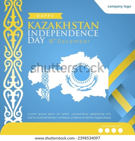 Blue Happy Independence day of Kazakhstan greeting card. Design with map, ornament, and 3D map. Vector Illustration