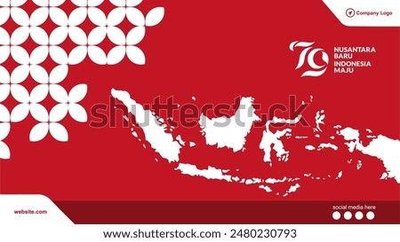 79th anniversary of Indonesia independence day with official logo, indonesian map and red batik background. Dirgahayu 79 tahun republik indonesia background. 17 Agustus 2024 banner. 