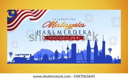 Elegant 67th Anniversary of Malaysia Hari Merdeka with Famous Tourism Objects and Flag Illustration. 67th Malaysia Independence Day 31st August 2024 Banner. Best for Malaysia National Day Celebration