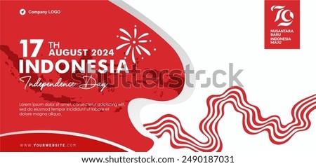 79th Anniversary of Indonesia 2024 Vector Illustration with elegant graphic element, dynamic red white background, Pancasila, indonesian map, 79 logo and company profile spots. Dirgahayu RI 2024