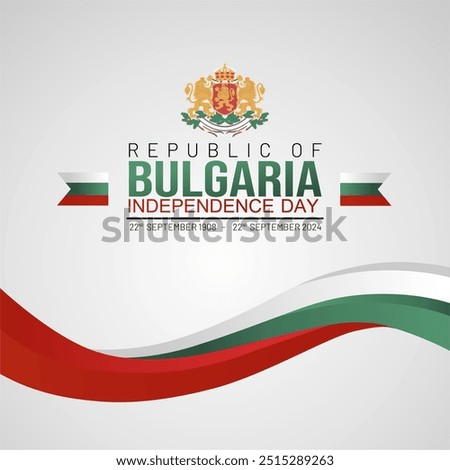 Anniversary of Bulgaria Independence Day 22nd September 2024 Greeting Card with Waving Flag, Dotted Map and National Emblem. Bulgaria National Day Background, Banner, Poster, Template, Vector