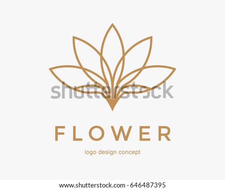 Abstract flower design. Line creative symbol. Universal icon. Lotus sign. Simple logotype template for premium business. Vector illustration.