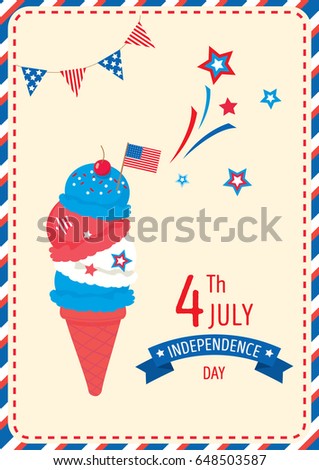 Ice cream cone design for Happy Independence day United states of America, 4th July on retro style background.