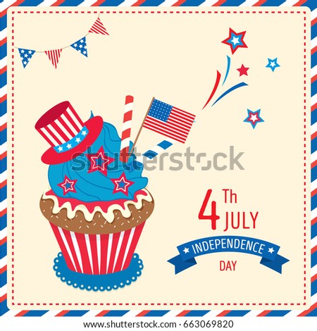 Cupcake design for Happy Independence day United states of America, 4 th July on retro style background.