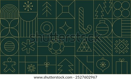 Modern Christmas geometric background with simple line elements. Creative abstract Xmas design. Vector illustration