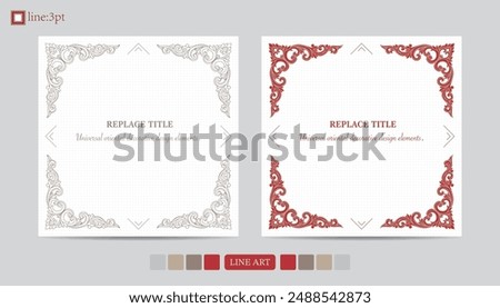 Intricate scroll border with title space.Universal oriental design element red.