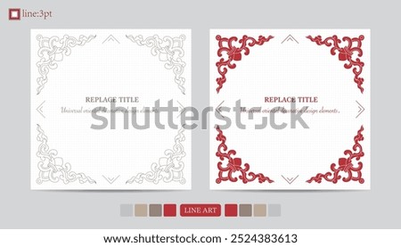 Luxury festival card decorative art design vector. Pattern, phoenix, continuous, vine phoenix line art on red background. Design illustration of cover, greeting card, print, background