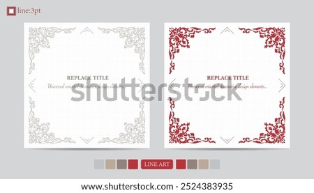 Luxury festival card decorative art design vector. Pattern, phoenix, continuous, vine phoenix line art on red background. Design illustration of cover, greeting card, print, background