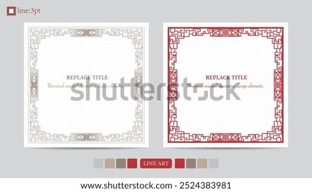 Luxury festival card decorative art design vector. Pattern, phoenix, continuous, vine phoenix line art on red background. Design illustration of cover, greeting card, print, background