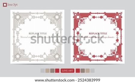 Luxury festival card decorative art design vector. Pattern, phoenix, continuous, vine phoenix line art on red background. Design illustration of cover, greeting card, print, background