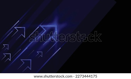 Digital technology glow blue color vector running arrow on black background