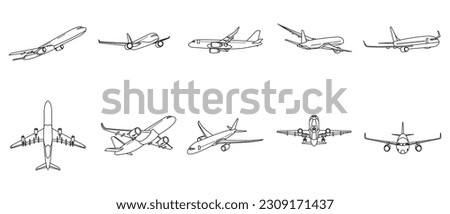 Airplane Outline Illustration Vector Set
