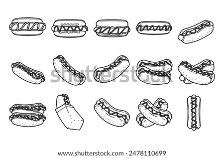 Hotdog Outline Illustration Vector Set. Collection of Hotdog 