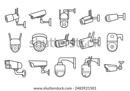 CCTV outline vector set illustration