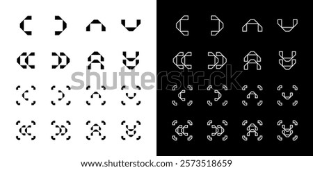 Monochrome Arrow Vector Set. Modern Arrows in Different Directions. Left, Right, Up, Down Flat Arrow Buttons. Set of Outlined and Filled Chevron Icons for Web and Mobile on Isolated White Background.