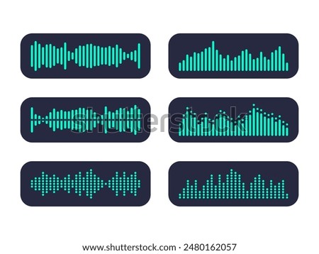 Sound Wave Set Vector Isolated on White. Podcasting Audio Sound Wave Abstract. Audio Sound Wave Set Vector.