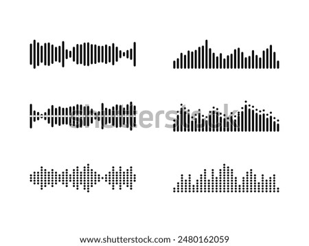 Sound Wave Set Vector Isolated on White. Podcasting Audio Sound Wave Abstract. Audio Sound Wave Set Vector.