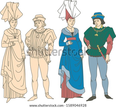 Medieval french or german couple wearing historic middle age costumes