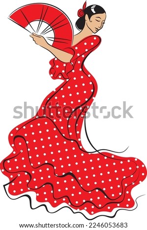 Spanish woman dancing flamenco wearing traditional dress