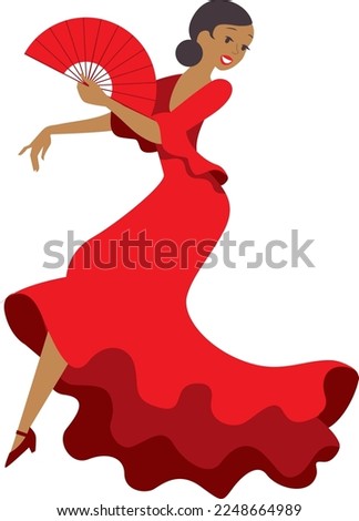 Flamenco dancer. Woman dancing flamenco in Spanish traditional dress. Vector sketch 