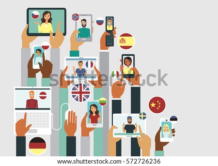 People communicate online in different languages communication concept
