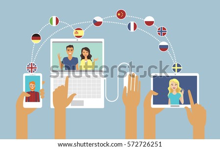 People communicate online in different languages communication concept
