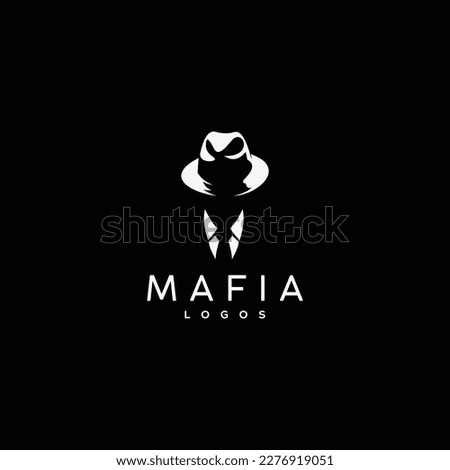 MAFIA logo character silhouette man head in hat. Vintage vector illustration