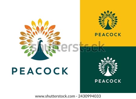 peacock logo design vector inspiration, full color peacock logo