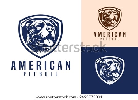 american pit bull dog logo with shield design vector illustration