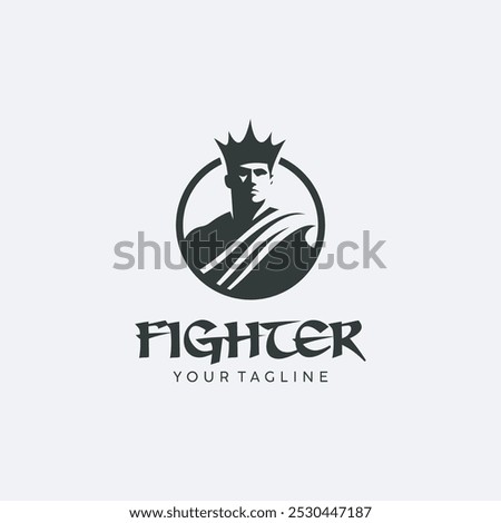 Fighter Logo Design Featuring Strong Warrior Silhouette inside a circle on a white background