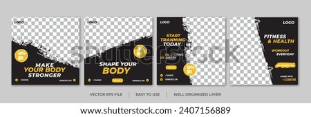 Set of Gym Fitness social media post design template. Suitable for social media, flyers, banner, and web internet. GYM Fitness Banner Social media post template with grunge shapes. vector