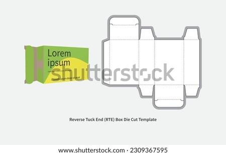 packaging box - reverse tuck end box die cut template - with  preview mockup - editable blueprint layout with cutting and creasing lines - vector EPS file