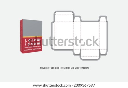 packaging box - reverse tuck end box die cut template - with  preview mockup - editable blueprint layout with cutting and creasing lines - vector EPS file