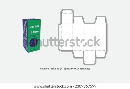 packaging box - reverse tuck end box die cut template - with  preview mockup - editable blueprint layout with cutting and creasing lines - vector EPS file