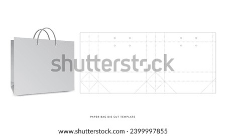 shopping - horizontal paper bag die cut template - with  preview mockup - editable blueprint layout with cutting and creasing lines - vector EPS file