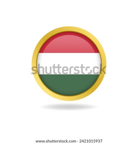 Flag of Hungary with golden frame circle round glossy button vector design