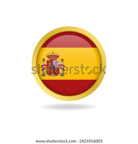 Flag of Spain with golden frame circle round glossy button vector design