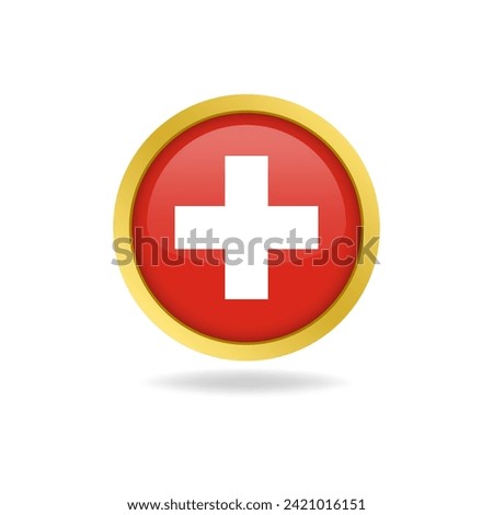 Flag of Switzerland with golden frame circle round glossy button vector design 