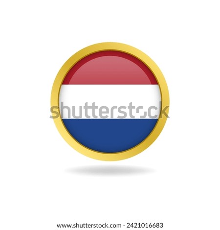 Flag of the Netherlands with golden frame circle round glossy button vector design 