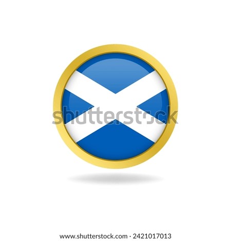 Flag of Scotland with golden frame circle round glossy button vector design 