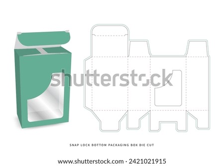 packaging box - tuck top snap lock bottom box die cut template - preview mockup - editable blueprint layout with cutting and creasing lines - vector eps file