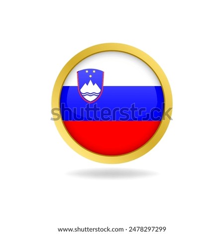 Flag of Slovenia with golden frame circle round glossy button vector design