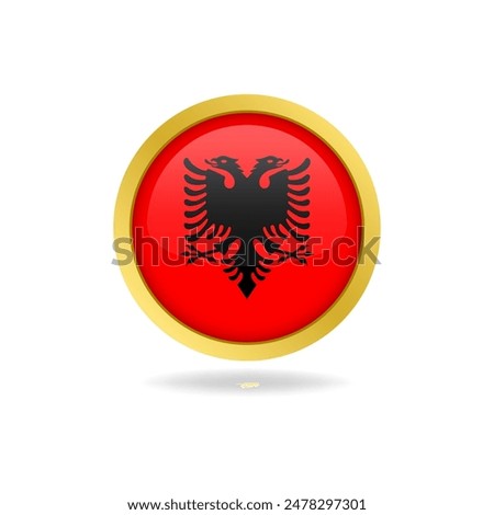 Flag of Albania with golden frame circle round glossy button vector design