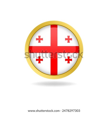 Flag of Georgia with golden frame circle round glossy button vector design