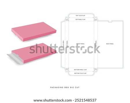 packaging box - tuck end box box dielines template - with  preview mockup - editable blueprint layout with cutting and creasing lines - vector EPS file