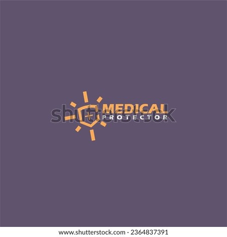 medical shield logo themed shield filled with a medical logo in the center and rays around it