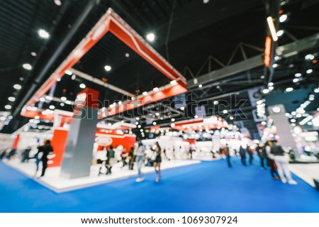 Blur, defocused background of public exhibition hall. Business tradeshow, job fair, or stock market. Organization or company event, commercial trading, or shopping mall marketing advertisement concept Photo stock © 