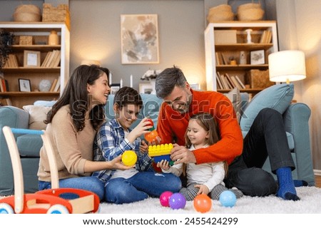 Similar – Image, Stock Photo Happy family having fun on couch