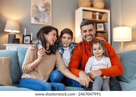 Similar – Image, Stock Photo Happy family having fun on couch